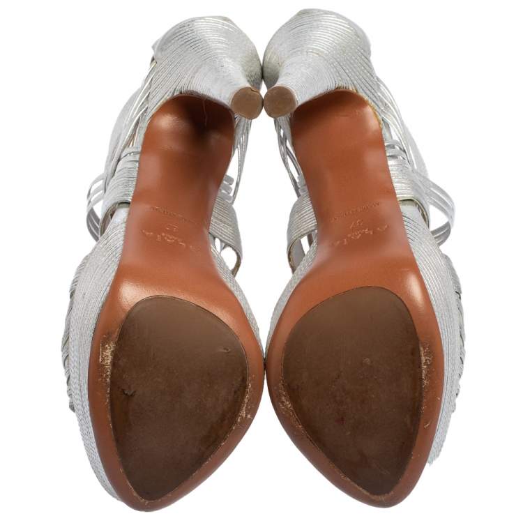 Pre Owned Alaia  Silver Leather Cage Wave Platform Sandals Size 37