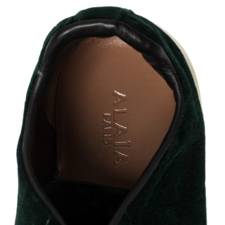 Pre Owned Alaia Green Velvet Laser Cut Lace Up Sneaker Size 36