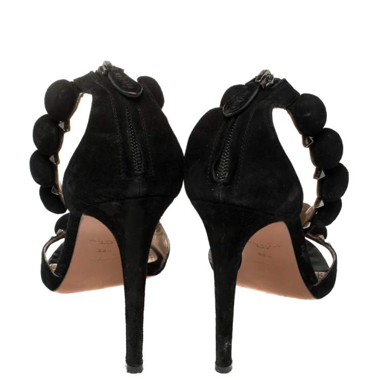 Pre Owned Alaia Black Suede Bombe Ankle Strap Sandals Size 39.5