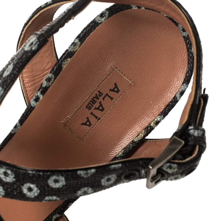 Pre Owned Alaia Blue/Black Canvas  Floral Print Platform Sandals Size 39