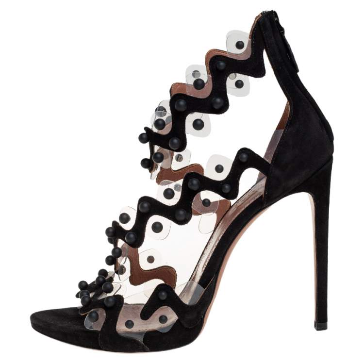 Pre Owned Alaia Black Suede And PVC Chamois Ankle Strap Sandals Size 41