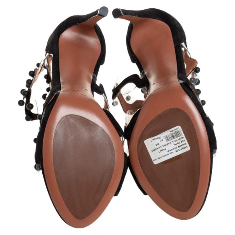 Pre Owned Alaia Black Suede And PVC Chamois Ankle Strap Sandals Size 41