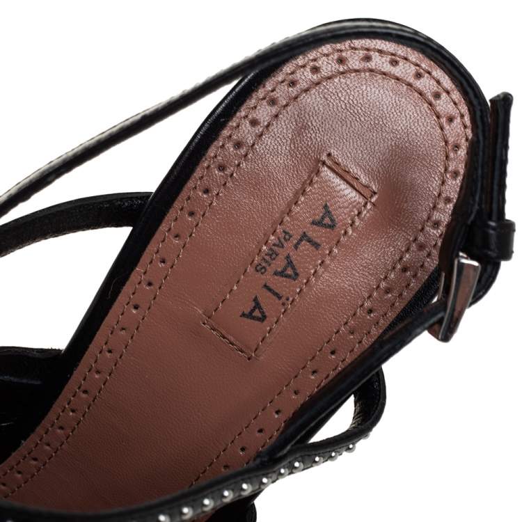 Pre Owned Alaia Brown Leopard Print Calf Hair And Studded Leather Slingabck Sandals Size 39
