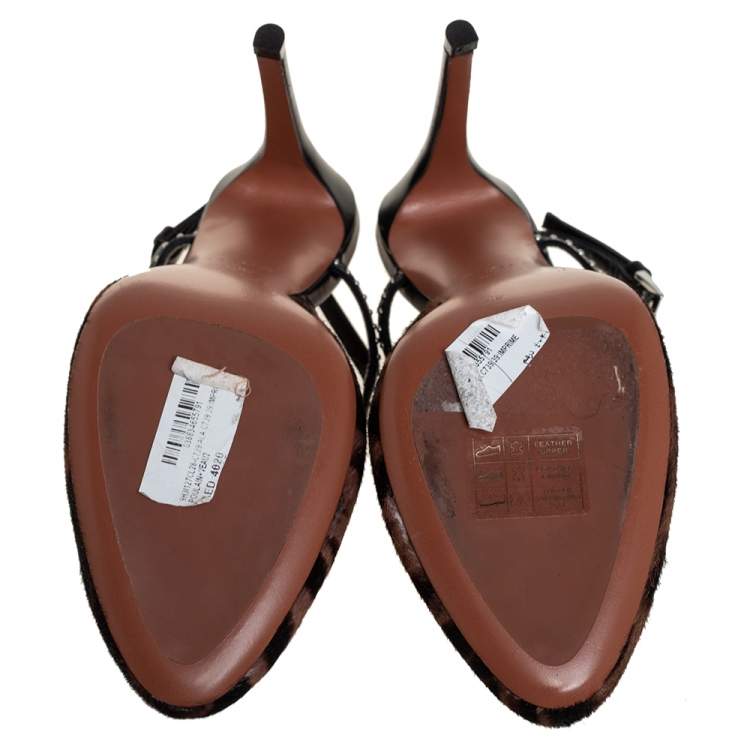 Pre Owned Alaia Brown Leopard Print Calf Hair And Studded Leather Slingabck Sandals Size 39