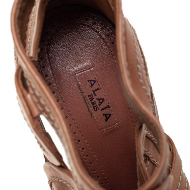 Pre Owned Alaia Brown Cutout Leather Wedge Booties Size 40