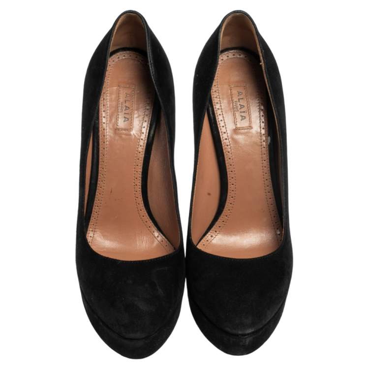 Pre Owned Alaia Black Suede Platform Pumps Size 38.5