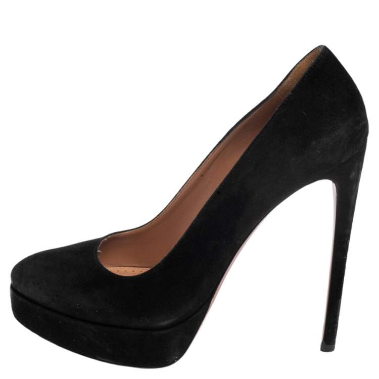 Pre Owned Alaia Black Suede Platform Pumps Size 38.5