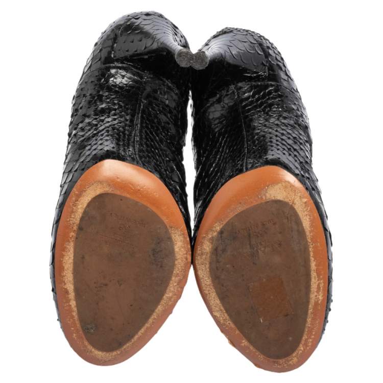 Pre Owned Alaia Black Python and Fabric Ankle Boots Size 38