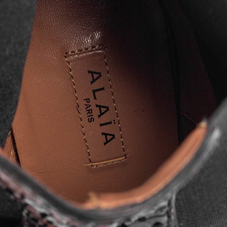 Pre Owned Alaia Black Python and Fabric Ankle Boots Size 38
