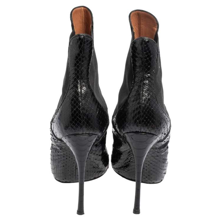 Pre Owned Alaia Black Python and Fabric Ankle Boots Size 38