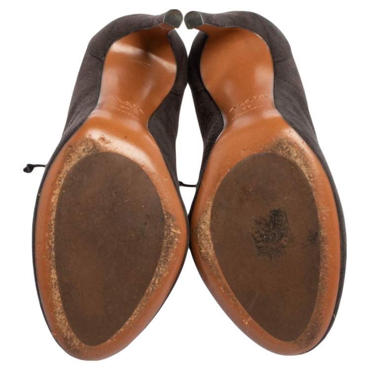 Pre Owned Alaia Dark Grey Suede Lace Up Booties Size 37