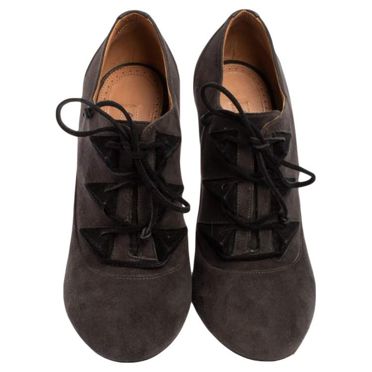 Pre Owned Alaia Dark Grey Suede Lace Up Booties Size 37