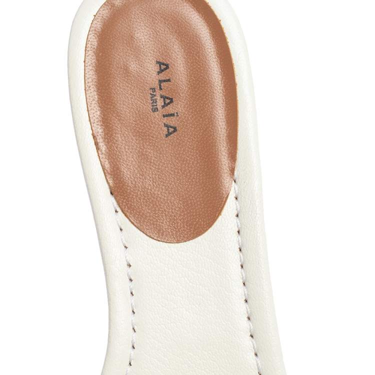 Pre Owned Alaia Off White Leather  Braided Eyelet Sandals Size 38