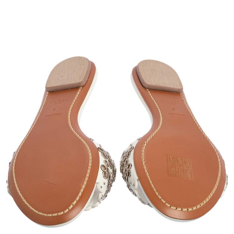 Pre Owned Alaia Off White Leather  Braided Eyelet Sandals Size 38