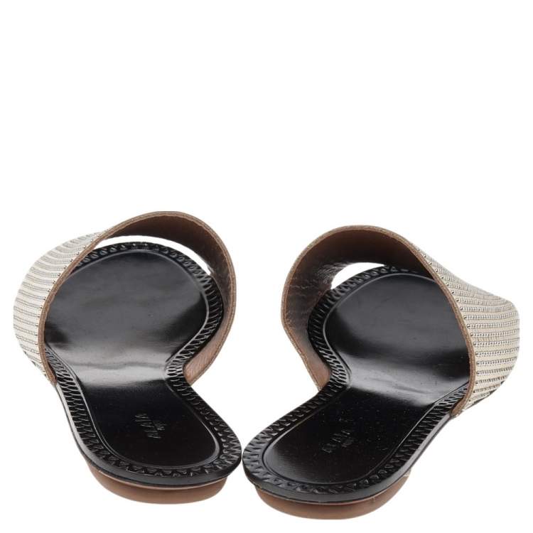 Pre Owned Alaia Gold Leather Flat Slide Sandals Size 37