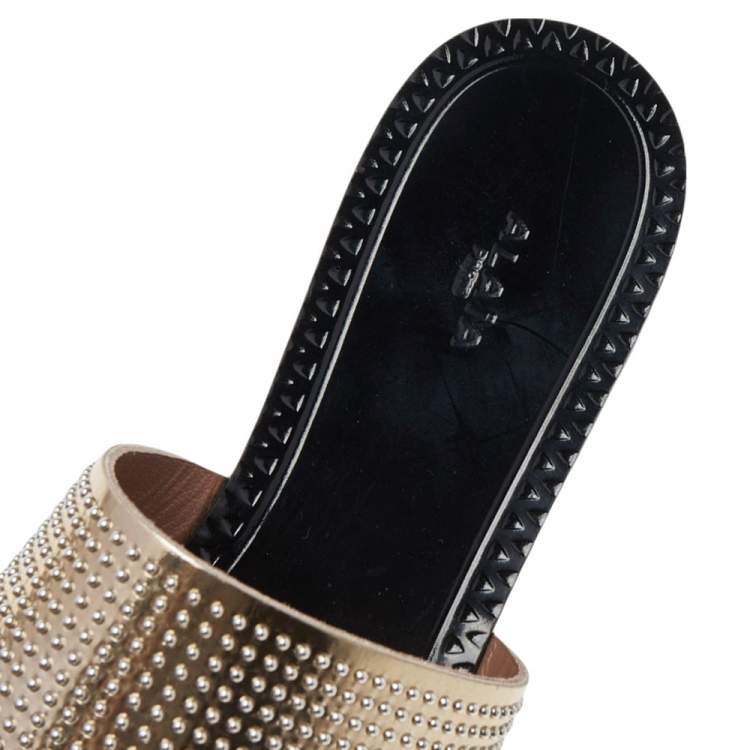 Pre Owned Alaia Gold Leather Flat Slide Sandals Size 37