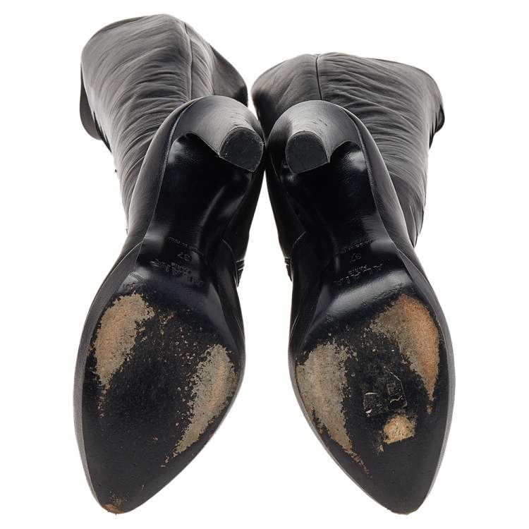 Pre Owned Alaia Black Leather Cutout Knee Length Boots Size 37
