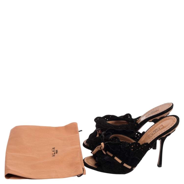 Pre Owned Alaia Black/Beige Suede Slip On  Sandals Size 37