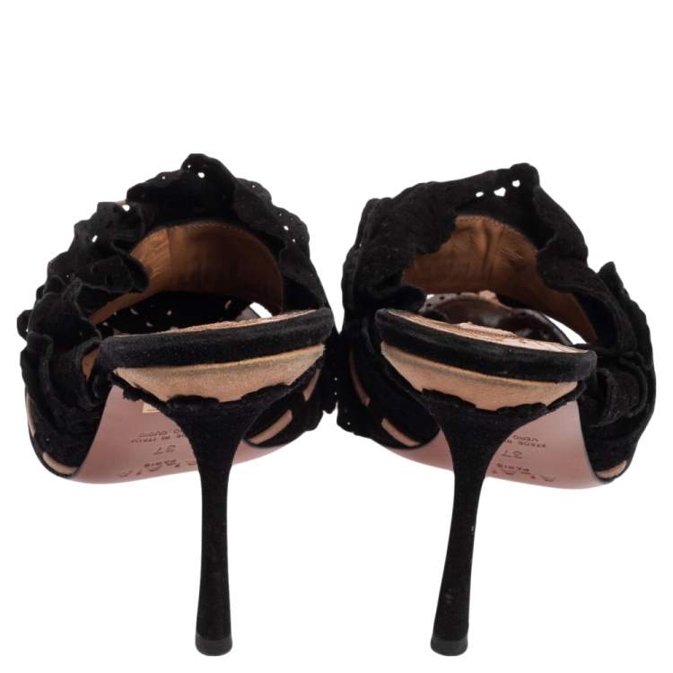 Pre Owned Alaia Black/Beige Suede Slip On  Sandals Size 37