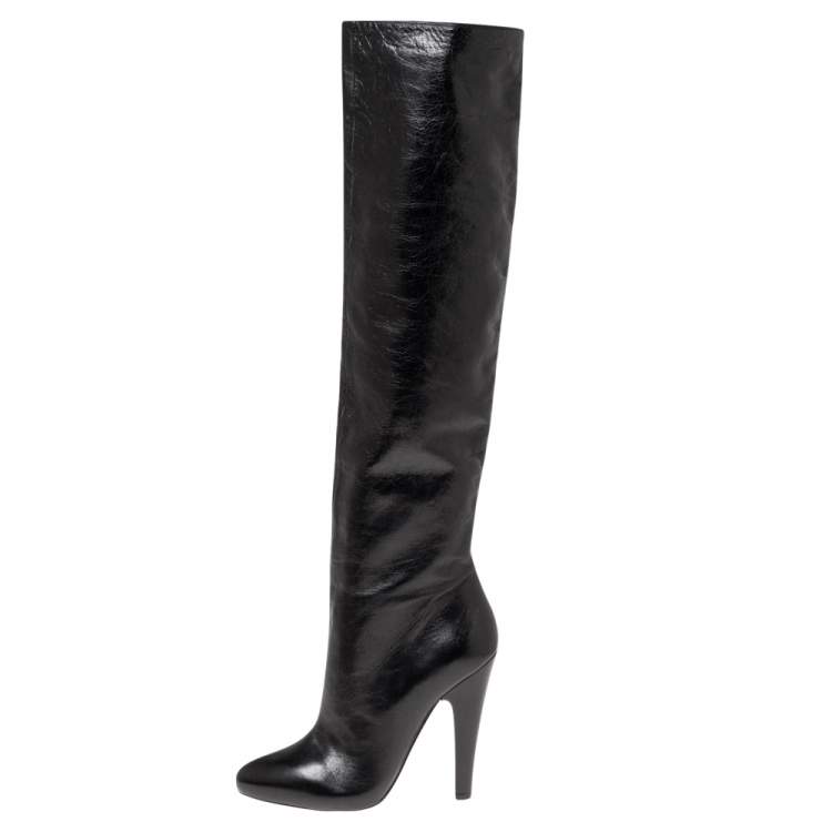 Pre Owned Alaia Black Leather Knee Length  Boots Size 39