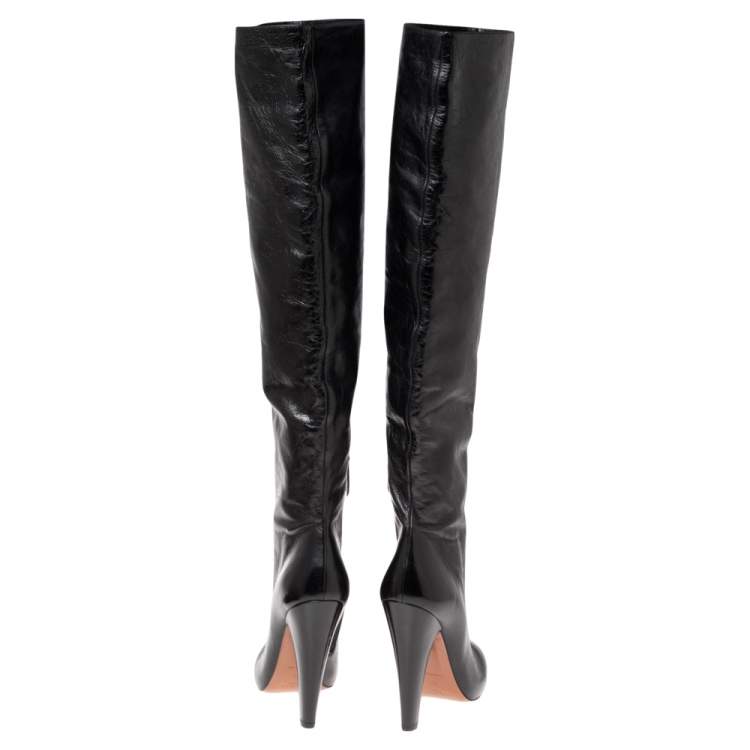 Pre Owned Alaia Black Leather Knee Length  Boots Size 39