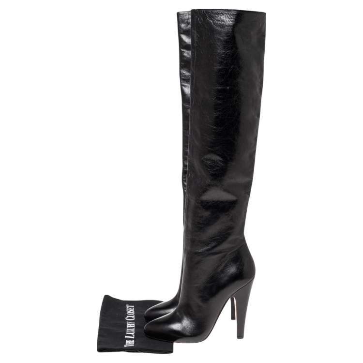 Pre Owned Alaia Black Leather Knee Length  Boots Size 39