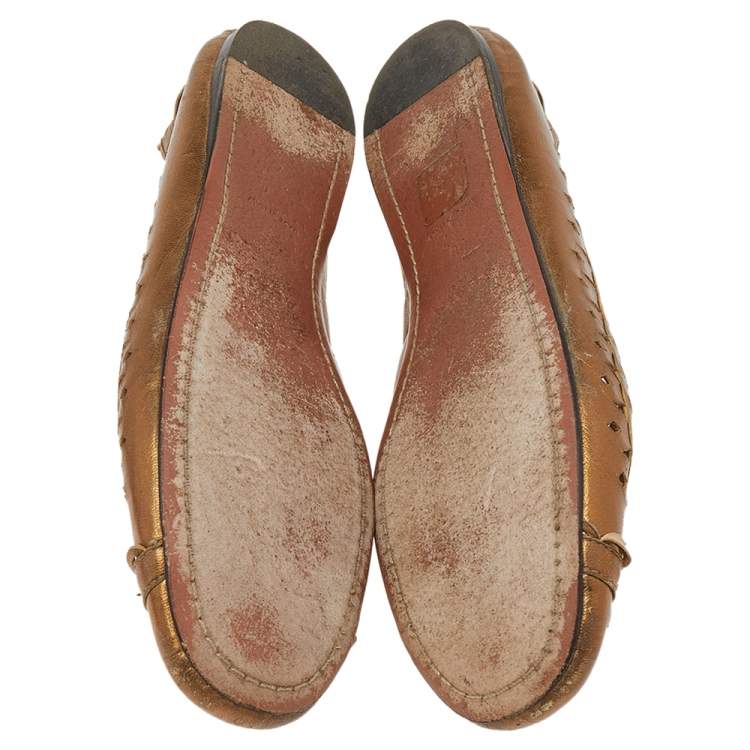مملوكة مسبقًا Alaia Gold Leather Ballet Flats Size 38