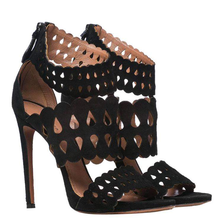 Pre Owned Alaia Black Suede Strap Sandals Size 39.5