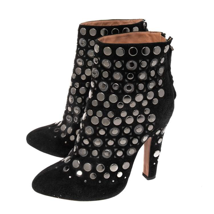 Pre Owned Alaia Black Suede Stud Embellished Ankle Boots Size 40.5