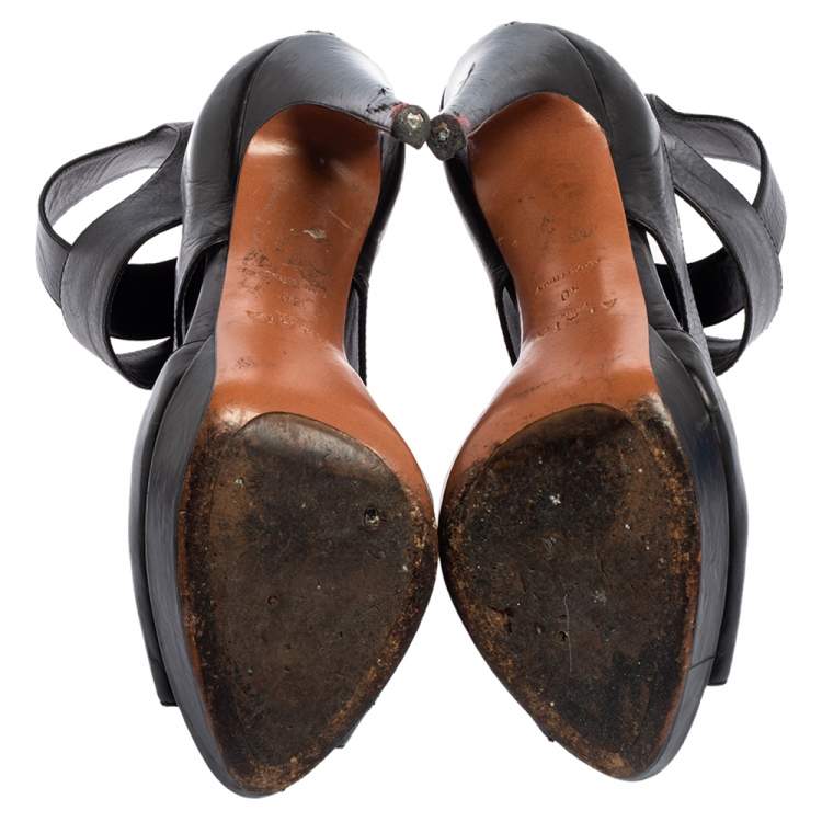 Pre Owned Alaia Black Leather Open Toe Platform Gladiator Sandals Size 40