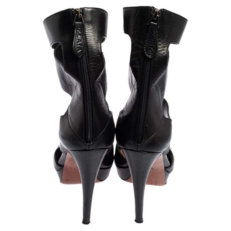 Pre Owned Alaia Black Leather Open Toe Platform Gladiator Sandals Size 40