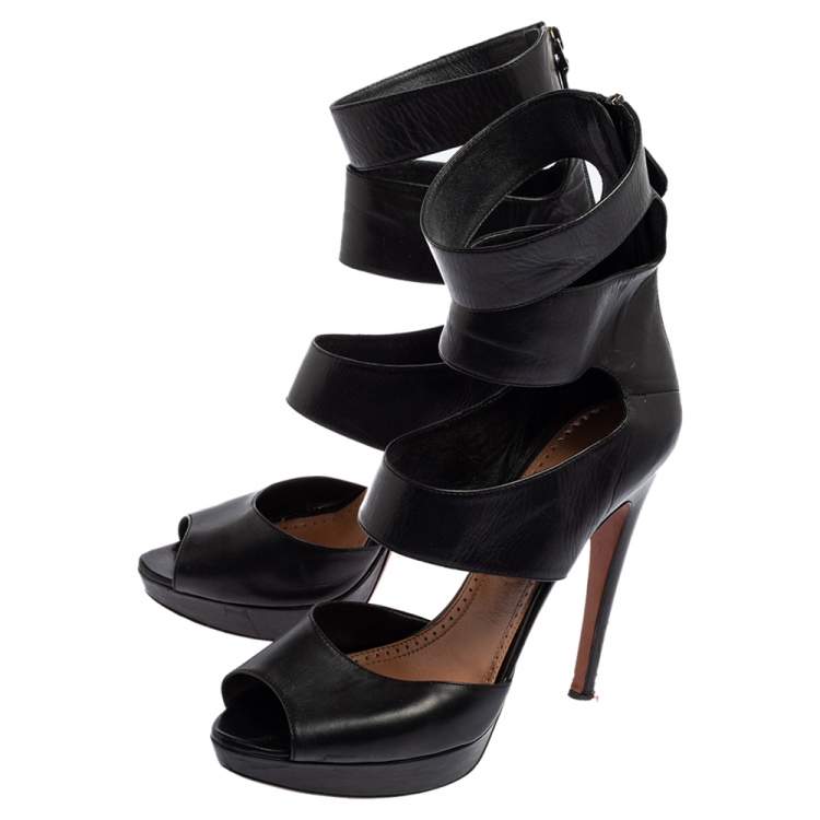Pre Owned Alaia Black Leather Open Toe Platform Gladiator Sandals Size 40