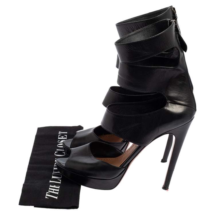Pre Owned Alaia Black Leather Open Toe Platform Gladiator Sandals Size 40