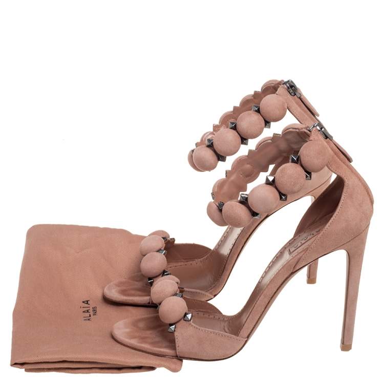 Pre Owned Alaia Beige Suede Bombe Ankle Strap Sandals Size 37