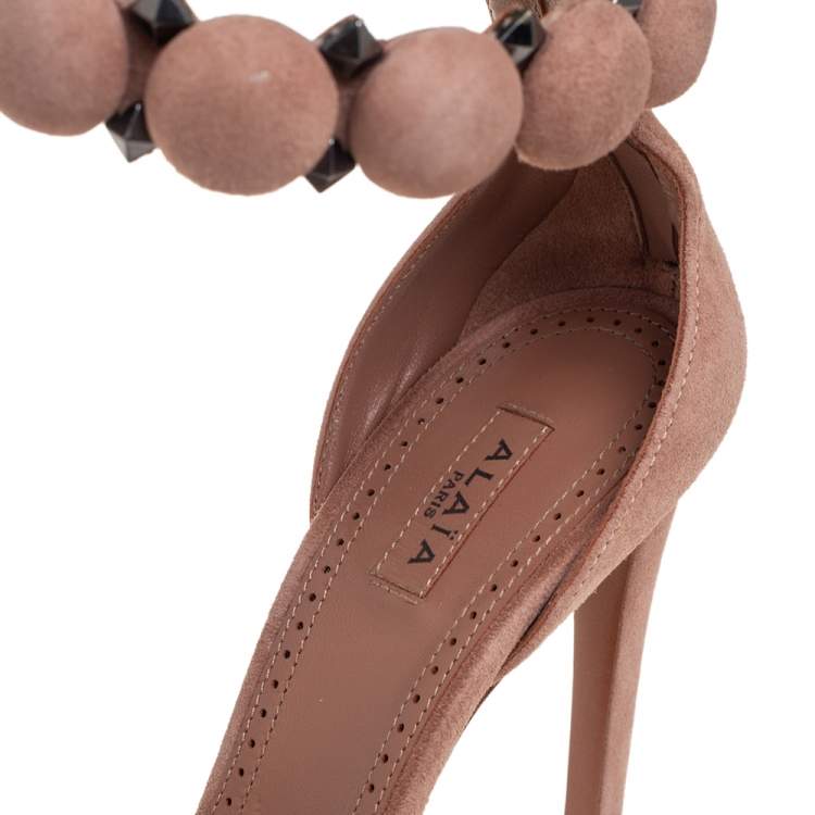 Pre Owned Alaia Beige Suede Bombe Ankle Strap Sandals Size 37