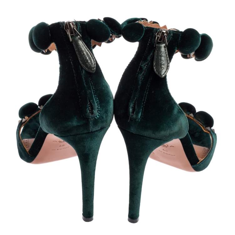 Pre Owned Alaia Green Velvet Bombe Ankle Strap Sandals Size 40