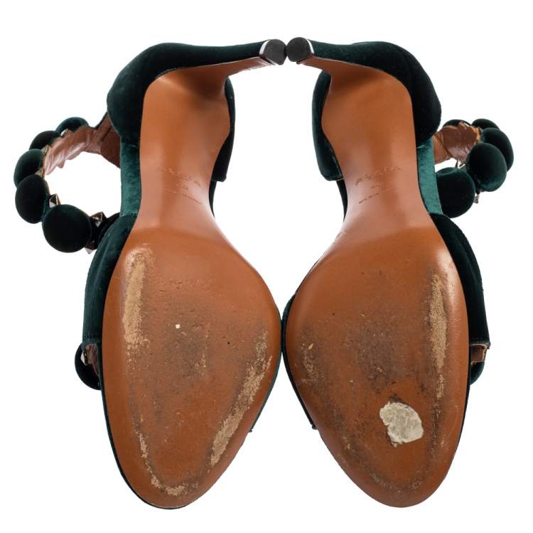 Pre Owned Alaia Green Velvet Bombe Ankle Strap Sandals Size 40