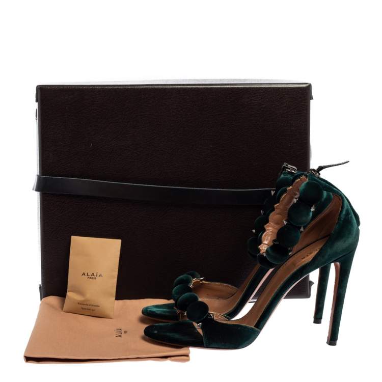 Pre Owned Alaia Green Velvet Bombe Ankle Strap Sandals Size 40