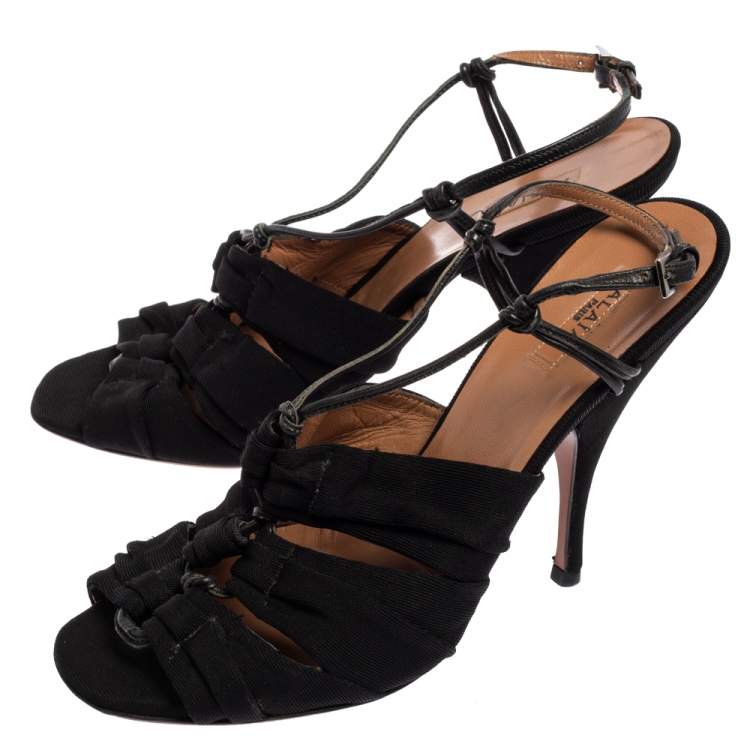 Pre Owned Alaia Black Fabric And Leather Slingback Sandals Size 37.5