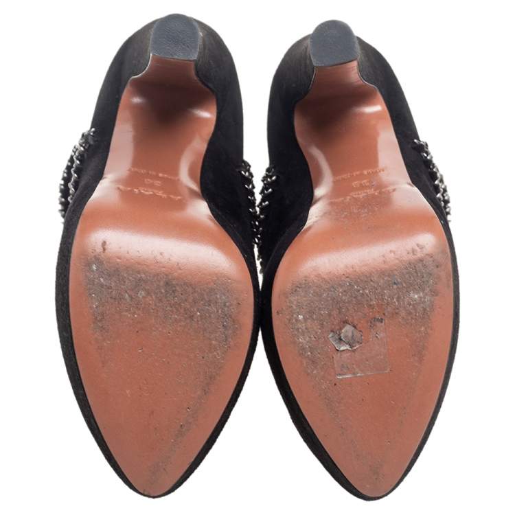 Pre Owned Alaia Black Suede Chain Detail Ankle Boots Size 36