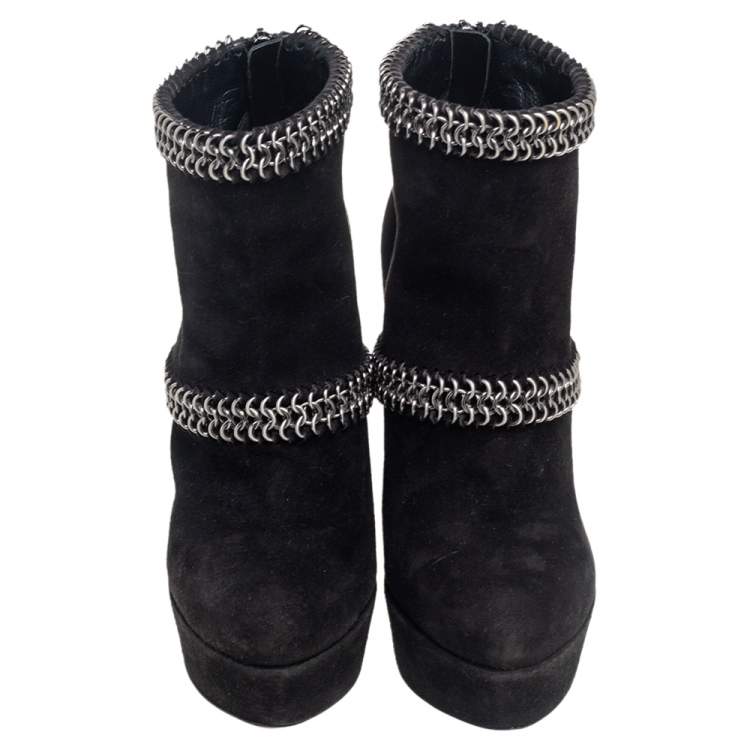Pre Owned Alaia Black Suede Chain Detail Ankle Boots Size 36