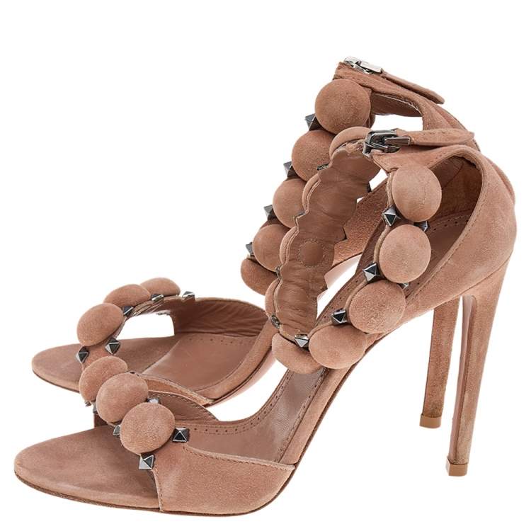 مملوكة مسبقًا Alaia Beige Suede Bombe Ankle Strap Sandals Size 37
