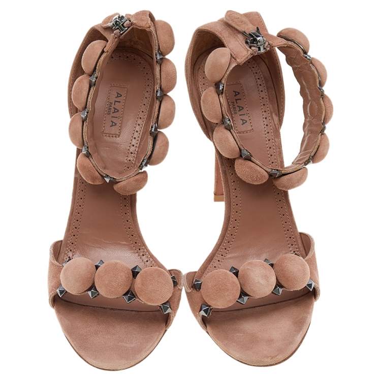 مملوكة مسبقًا Alaia Beige Suede Bombe Ankle Strap Sandals Size 37