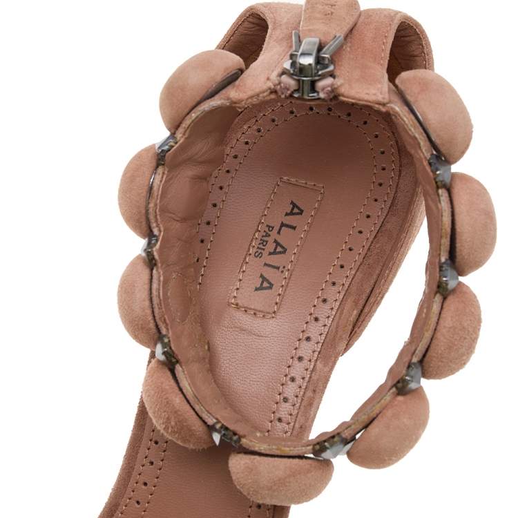 مملوكة مسبقًا Alaia Beige Suede Bombe Ankle Strap Sandals Size 37