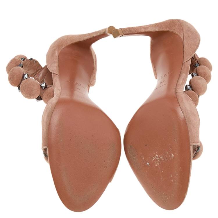 مملوكة مسبقًا Alaia Beige Suede Bombe Ankle Strap Sandals Size 37