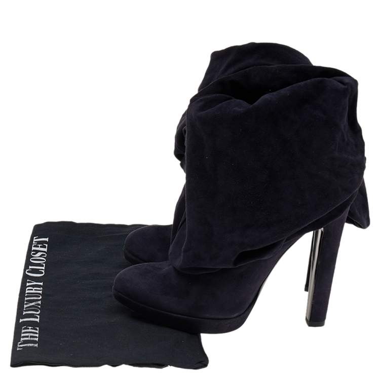 Pre Owned Alaia Navy Blue Suede Ankle Length Boots Size 38