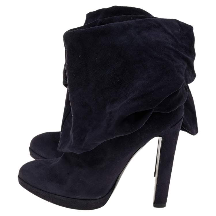 Pre Owned Alaia Navy Blue Suede Ankle Length Boots Size 38