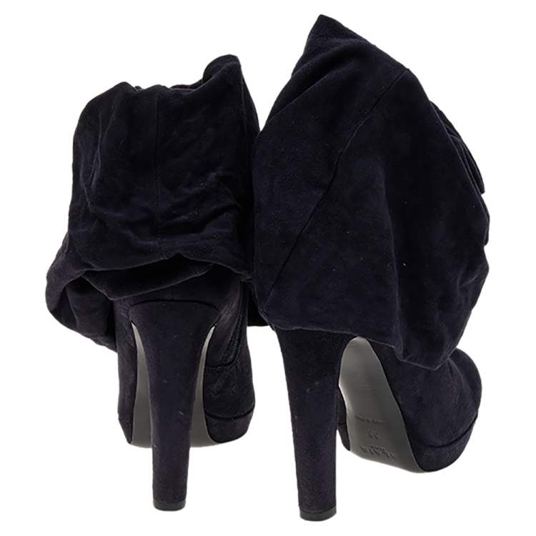 Pre Owned Alaia Navy Blue Suede Ankle Length Boots Size 38