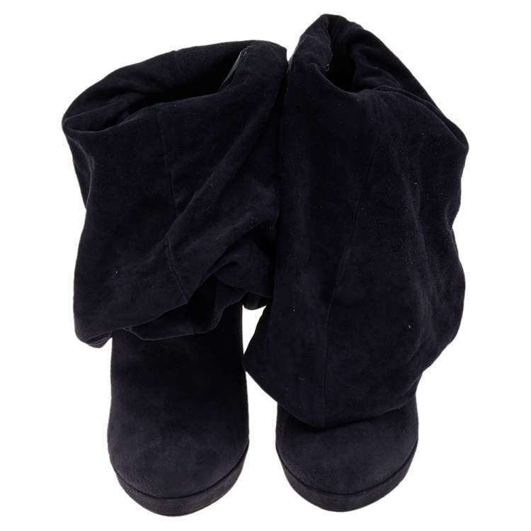 Pre Owned Alaia Navy Blue Suede Ankle Length Boots Size 38