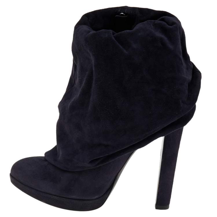 Pre Owned Alaia Navy Blue Suede Ankle Length Boots Size 38